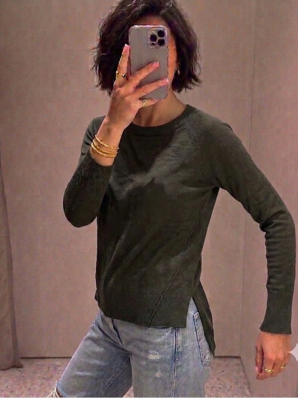 ZARA Olive Green Knit Crew Sweater